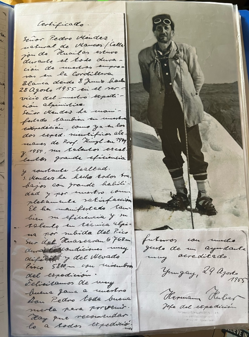 Certificate signed by Dr. Hermann Huber, co-founder of SALEWA and leader of the 1955 expedition.